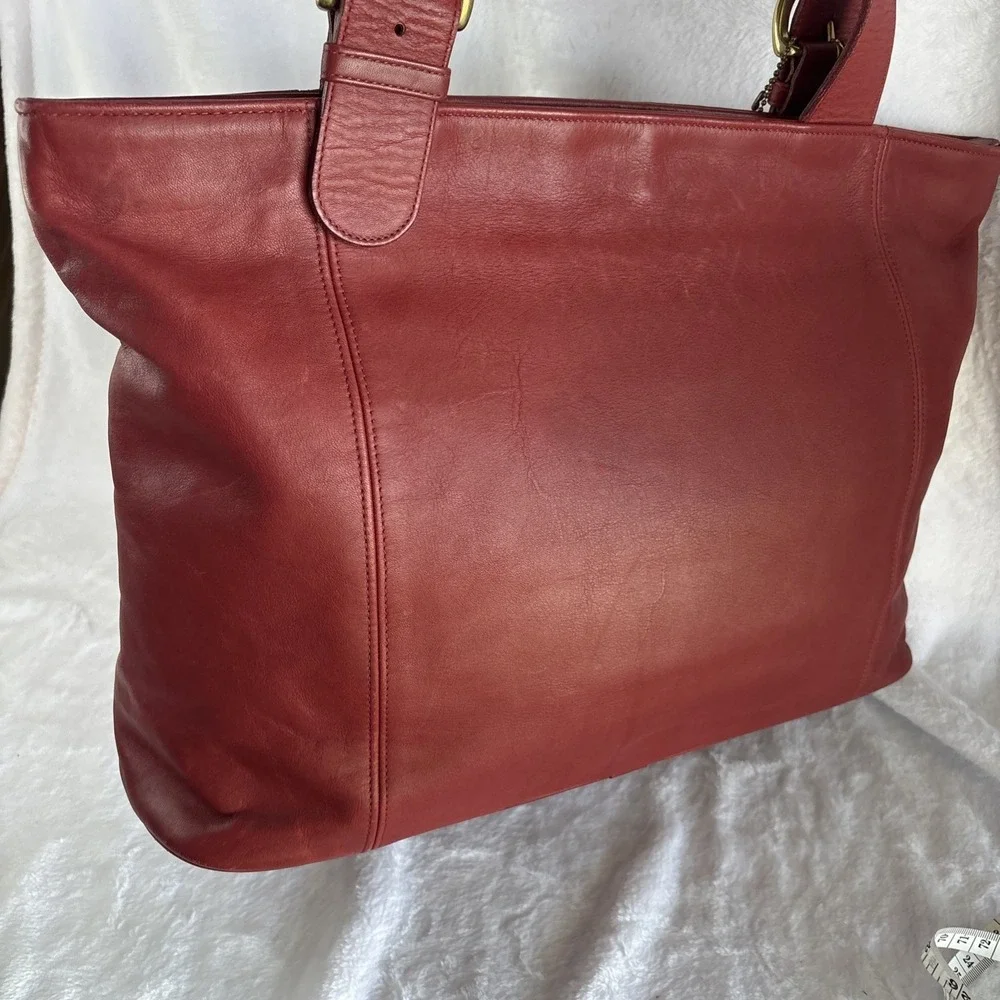 Vintage COACH Soho Zip Tote Bag Red Leather Large 4155 90s USA